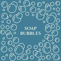 Foam bubbles on a blue background. Round text frame with soap bubbles. Vector illustration