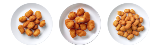 Nuggets on white plate, aerial view with transparent background, Technology png