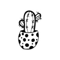 Vector clipart cactus in a pot. Hand draw image in doodle style. On a white background.