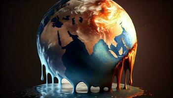 Earth melting by global warming or climate change problem. Generate Ai. photo