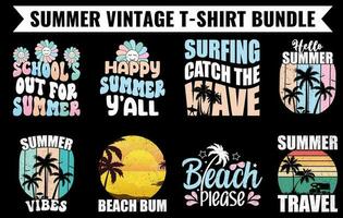 Summer vintage T-shirt design bundle, Beach t-shirt vector set, surfing t-shirt bundle