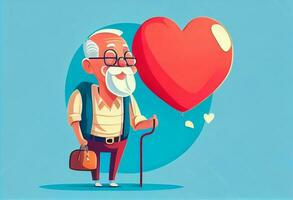 Grandparent hold heart balloon with smiling. Generate Ai. photo