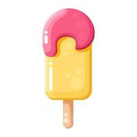 Cute glossy ice cream, tasty dessert with topping, summer food, frozen sweet food illustration. vector