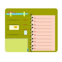 Open green binder with paper and pen vector