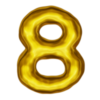 Number 8 Golden 3D Render png