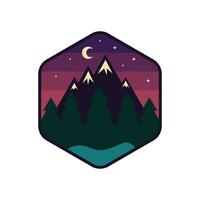 Modern hexagon nature mountain landscape badge vector illustration