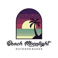 Modern unique beach at night badge logo design vector. Creative paradise island illustration vector