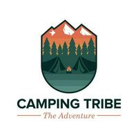 Retro adventure mountain camping badge logo design vector illustration