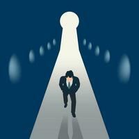 Businessman leisurely walking out of the keyhole vector illustration