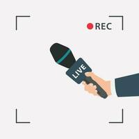 Hand of journalism reporter live microphone report press concept vector illustration