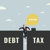 Businessman squeezed by debt and taxes design vector illustration