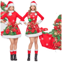 drxx Noël costume ensemble pour femmes, velours encapuchonné robe avec ceinture, mère Noël costume ensemble, velours fête costume ensemble génératif ai png