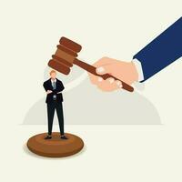 Businessman with big hand hold judge gavel vector illustration