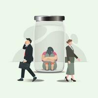 Depressed woman in the jar with people walking outside design vector illustration
