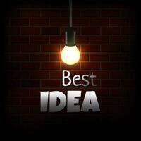 Best idea with light bulb in the dark with brick wall background vector illustration