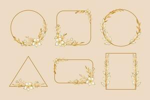 A set of Elegant gold floral borders for wedding or engagement invitations, thank you cards, logos, greeting card vector