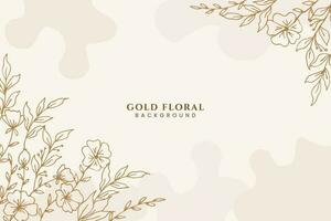 Beautiful golden floral background with hand drawn flowers and leaves illustration decoration vector