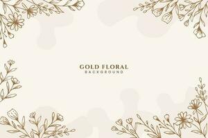 Beautiful golden floral background with hand drawn flowers and leaves illustration decoration vector