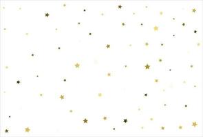 Random falling gold stars on white background. Glitter pattern for banner, greeting card, Christmas and New Year card, invitation, postcard, paper packaging vector