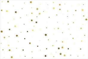 Random falling gold stars on white background. Glitter pattern for banner, greeting card, Christmas and New Year card, invitation, postcard, paper packaging vector