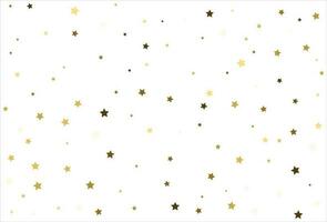 Random falling gold stars on white background. Glitter pattern for banner, greeting card, Christmas and New Year card, invitation, postcard, paper packaging vector