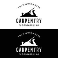 Logo design template Woodworking Jack Plane Carpentry retro vintage style. vector