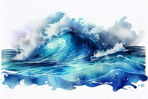 watercolor ocean waves and splash water, ai generation photo