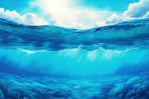watercolor ocean water surface and underwater, ai generation photo