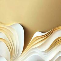 Abstract background with curved paper sheets in yellow and beige colors, ai generation, banner, place for text. photo