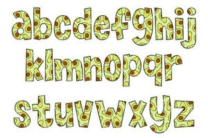 Handcrafted Avocado Letters. Color Creative Art Typographic Design vector