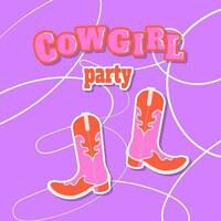 Cowboy Cowgirl Party Card Template Retro Wild West Party Invitation vector