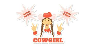Sticker Bandit Girl in a Cowboy Hat Hand Gesture Guns Bang Bang Bachelorette Party Wild West Style Party vector