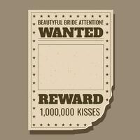 Poster Mockup Wanted Bride Reward Million Kiss Wedding Decor vector