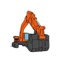 One continuous line drawing of excavator in the site project . Construction Project design concept with simple linear style. Construction Project vector design illustration concept.