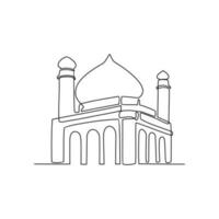 uno continuo línea dibujo de un mezquita. diseño sitio de musulmán Orando con sencillo lineal estilo. Ramadán kareem diseño concepto vector
