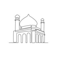 One continuous line drawing of a Mosque. Design Place of moslem praying with simple linear style. Ramadan kareem design concept vector