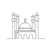 One continuous line drawing of a Mosque. Design Place of moslem praying with simple linear style. Ramadan kareem design concept vector