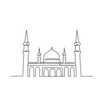 One continuous line drawing of a Mosque. Design Place of moslem praying with simple linear style. Ramadan kareem design concept vector