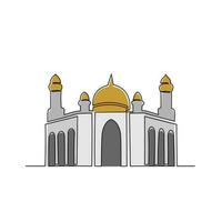 One continuous line drawing of a Mosque. Design Place of moslem praying with simple linear style. Ramadan kareem design concept vector