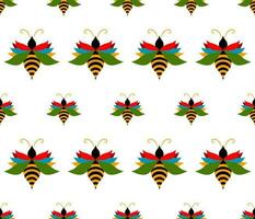 Colorful bee in seamless pattern on white background vector