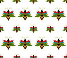 Colorful bee in seamless pattern on white background vector