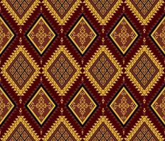 Emblem ethnic folk geometric seamless pattern in red and yellow vector