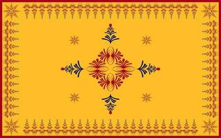 Emblem ethnic folk geometric seamless pattern in red and yellow vector