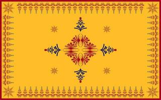 Emblem ethnic folk geometric seamless pattern in red and yellow vector