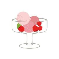 Cute raspberry dessert vector illustration. Sweet dish garnished with mint. Glamor card, menu birthday invitation