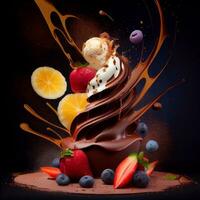 Chocolate dessert combined with fruit. Generate Ai photo
