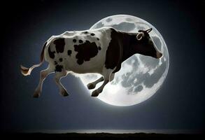 Cow jump over the moon. Generate Ai photo