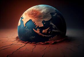 Earth melting by global warming or climate change problem. Generate Ai. photo