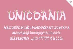 hecho a mano unicornio letras. color creativo Arte tipográfico diseño vector