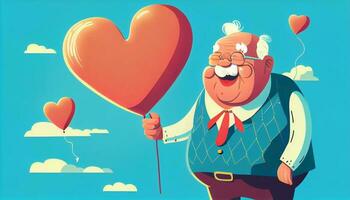 Grandparent hold heart balloon with smiling. Generate Ai. photo